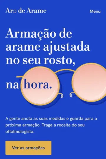 Exemplo de site para ótica (negócio fictício): Ótica Aro de Arame, no Bigorrilho