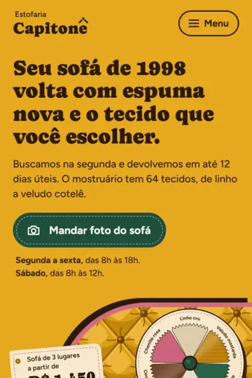 Exemplo de site para reforma de estofados (negócio fictício): Estofaria Capitonê, no Boa Vista
