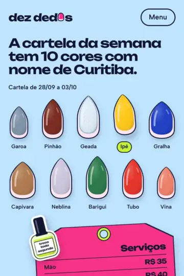 Exemplo de site para esmalteria (negócio fictício): Esmalteria Dez Dedos, no Água Verde