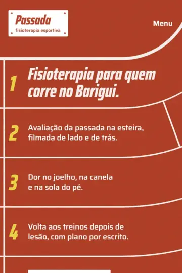 Exemplo de site para fisioterapia esportiva (negócio fictício): Passada Fisioterapia Esportiva, no Mossunguê